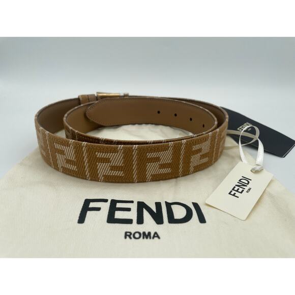 $790 NEW FENDI BEIGE LEATHER FF LOGO REVERSIBLE BELT NWT 90 AUTHENTIC! - Picture 6 of 9